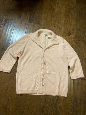 Vintage Orvis 100% cashmere button down top womens salmon pink